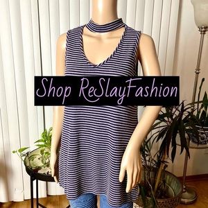 💜Cloud Chaser Purple and White stripe Turtleneck Pullover Women’s Top Sz small.